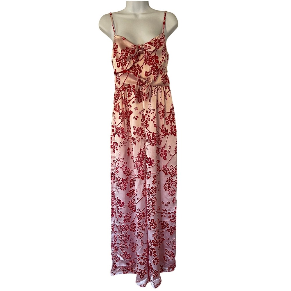 LIKELY Pink Red Floral Wide Leg Jumpsuit Satin Tie Front Size 8 NEW - Picture 3 of 13